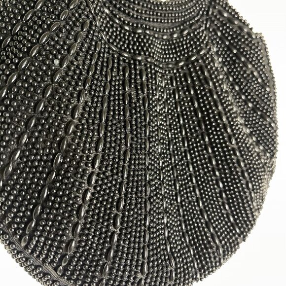 VTG Black Beaded Evening Purse Made In Hong Kong Metal Handles Internal Pocket - Picture 6 of 6
